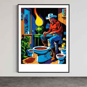 Cowboy and Baby Godzilla Toilet Chili Print